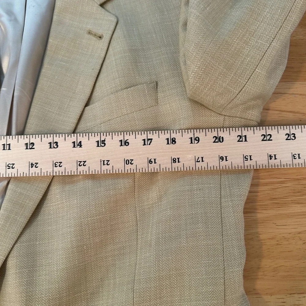 Hart Schaffner Marx Mens 44L Silk Comfort Blazer Jacket Tan Herringbone Made USA